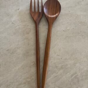Wood salad fork and spoon servers vintage MCM